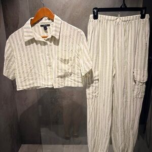 Forever 21 Green and White Striped Set